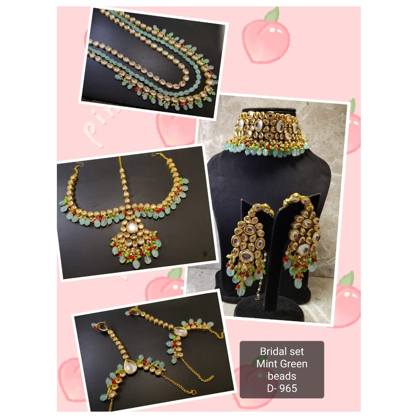High Quality Kundan Polki Full Bridal Set with See Blue Onyx 