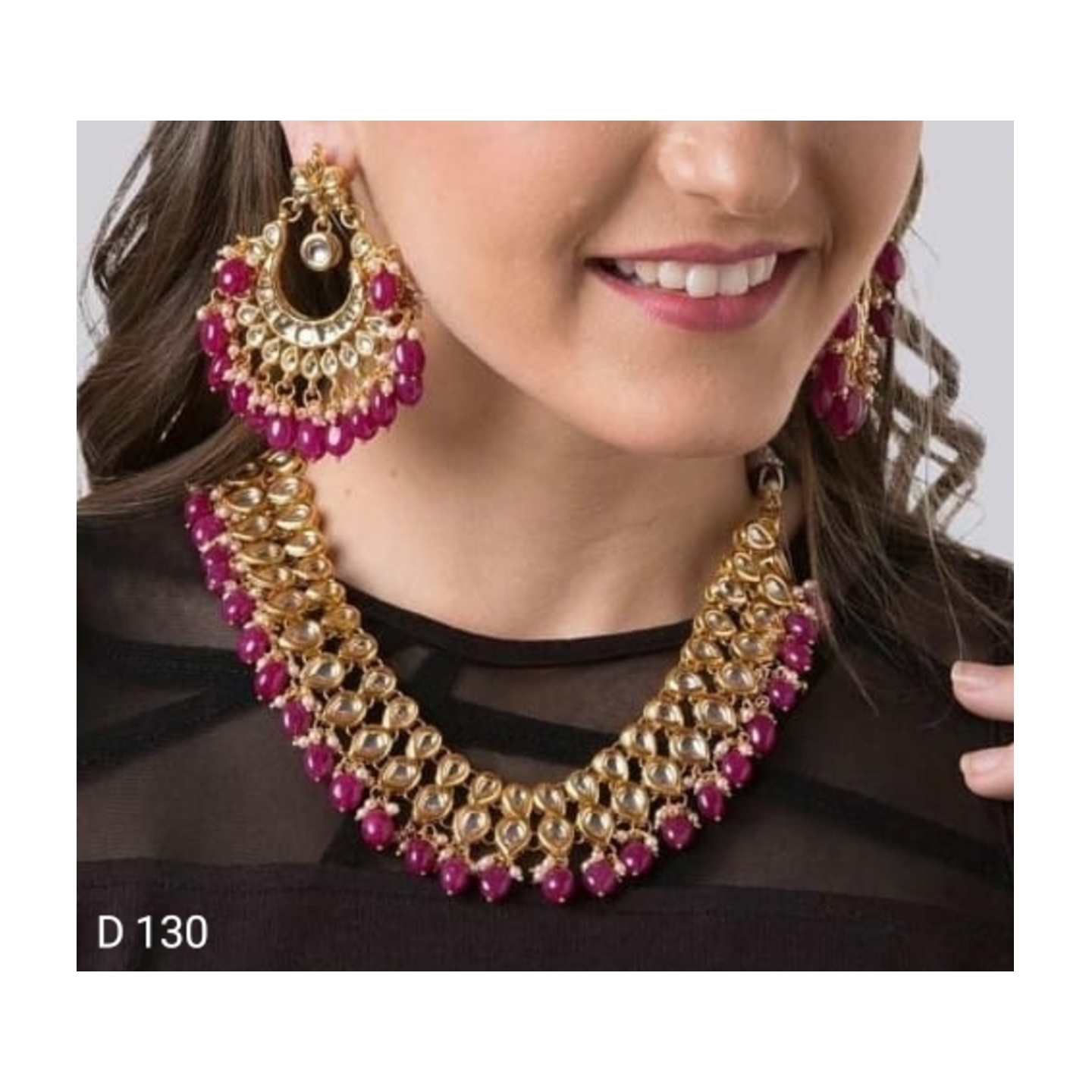 High Quality Kundan Necklace Set With Earring & Purple  Stone