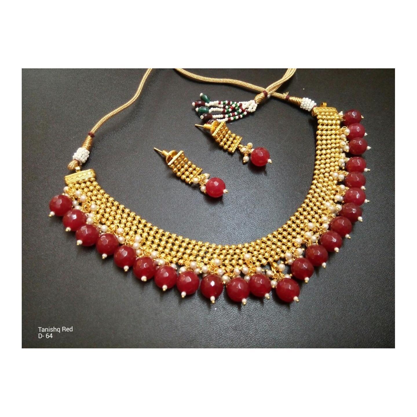 Kundan Choker Necklace Set With Earring Red Onyx Peal