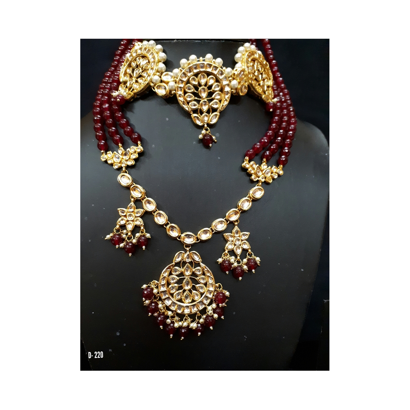 Kundan Choker Single Layer Necklace Set Ruby Onyx Pearl