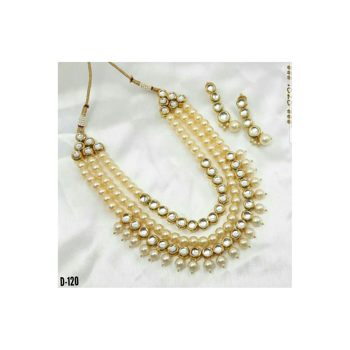 Multi Layer Pearl Kundan Necklace Set With Earring