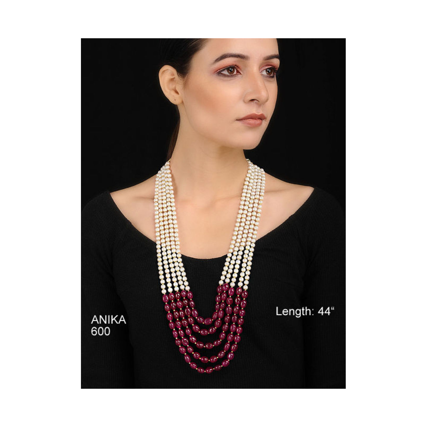 Multi Layer Kundan Necklace Set Maroon Onyx Pearl