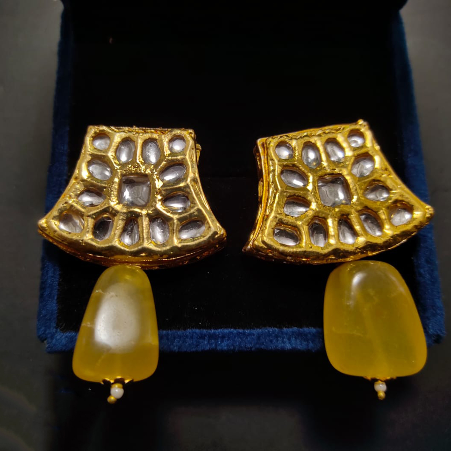 Small Kundan Studs 11  Yellow