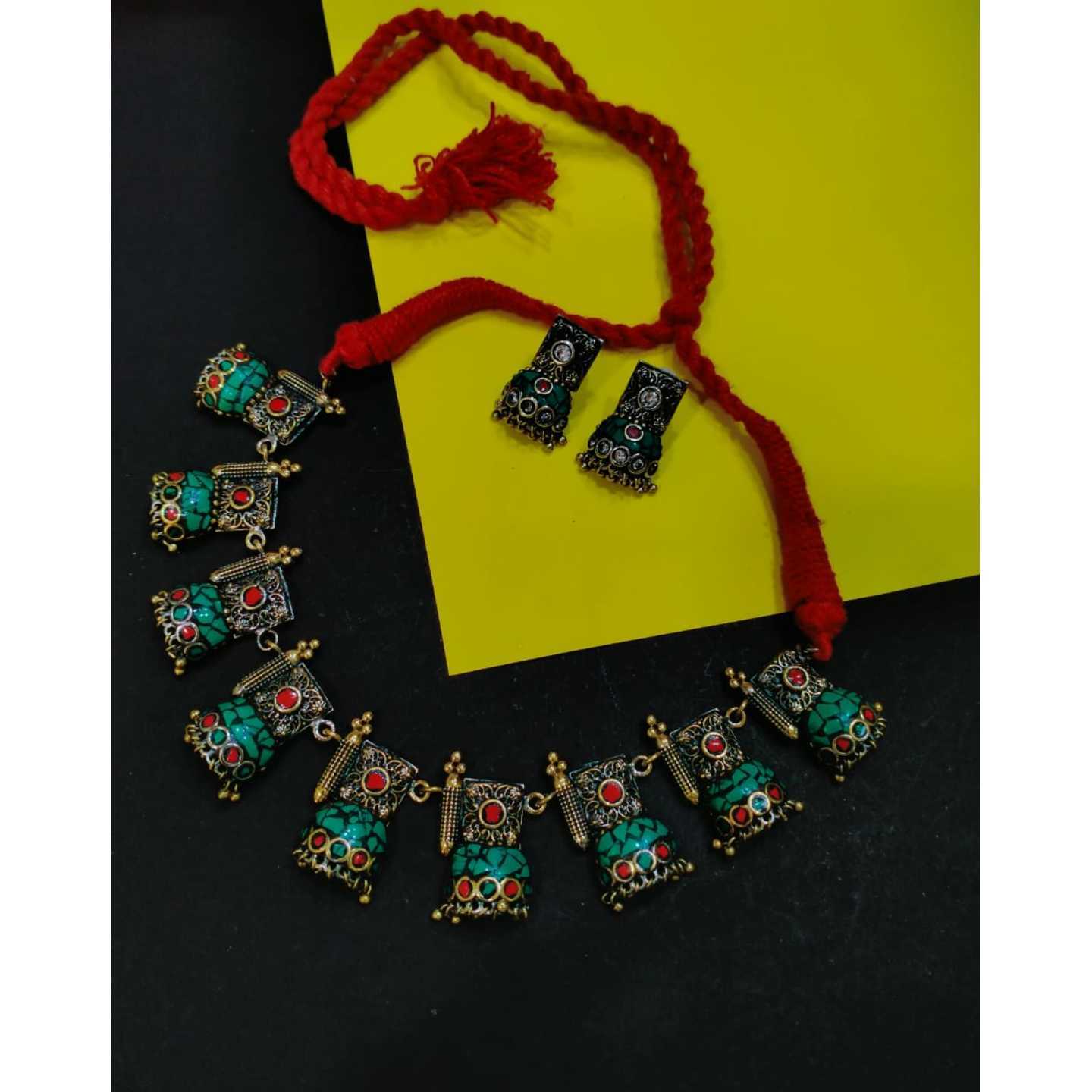 Two Ton High Quality Chip Work Necklace Set With Earring