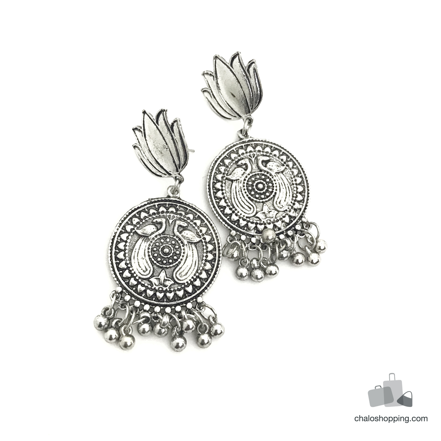 Lotus Oxidised Earrings