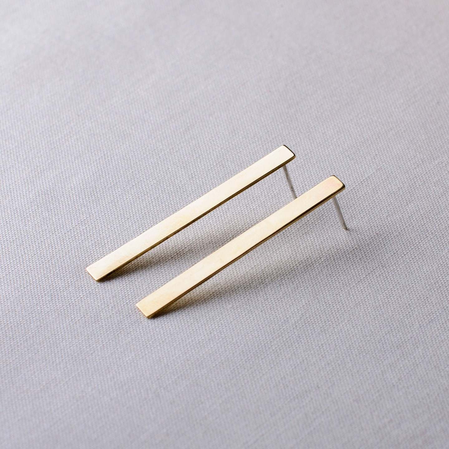 Minimalistic Geometric Long Rectangle Brass Earrings