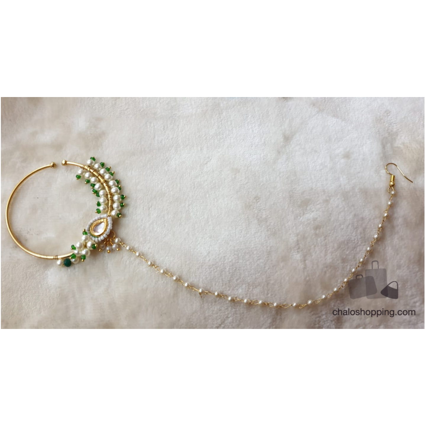 Green Seed Bead Kundan Nose Ring