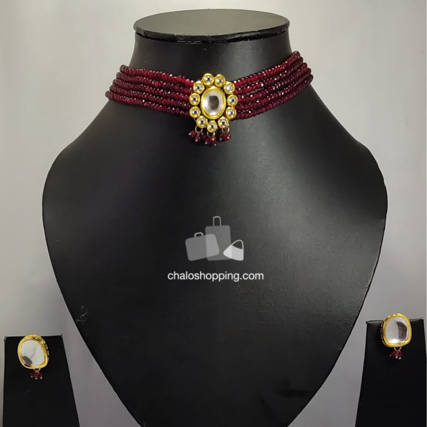 High Quality Kundan Red Onyx Choker with Earrings