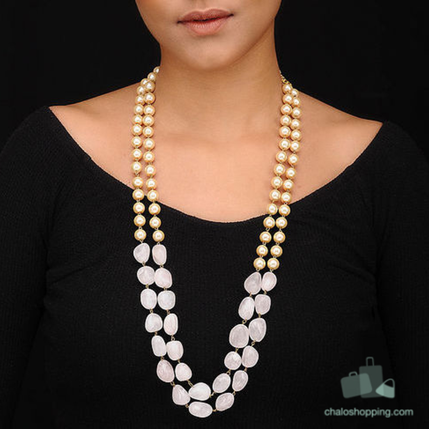 Dual Layer White Agate Long Necklace