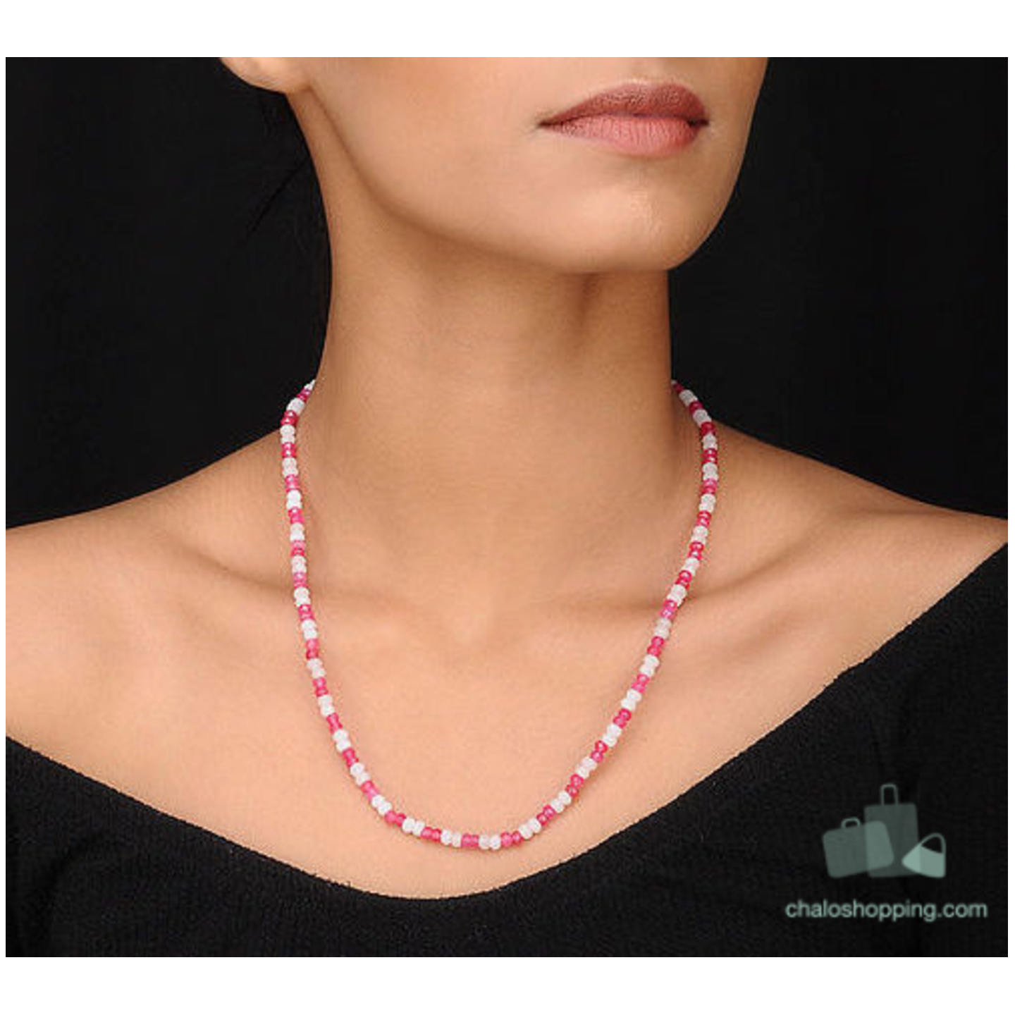 Freshwater Pearl And Onyx Stone Necklace Pink