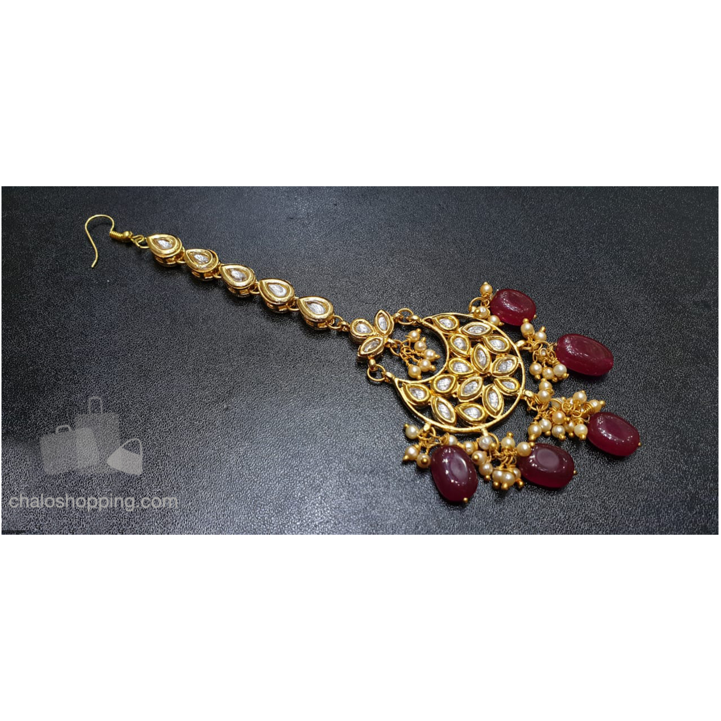 Red Onyx Kundan Meenakari Tika