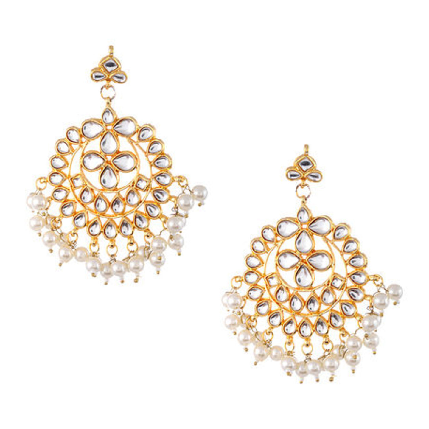 Gold Tone Kundan Earrings with Pearls