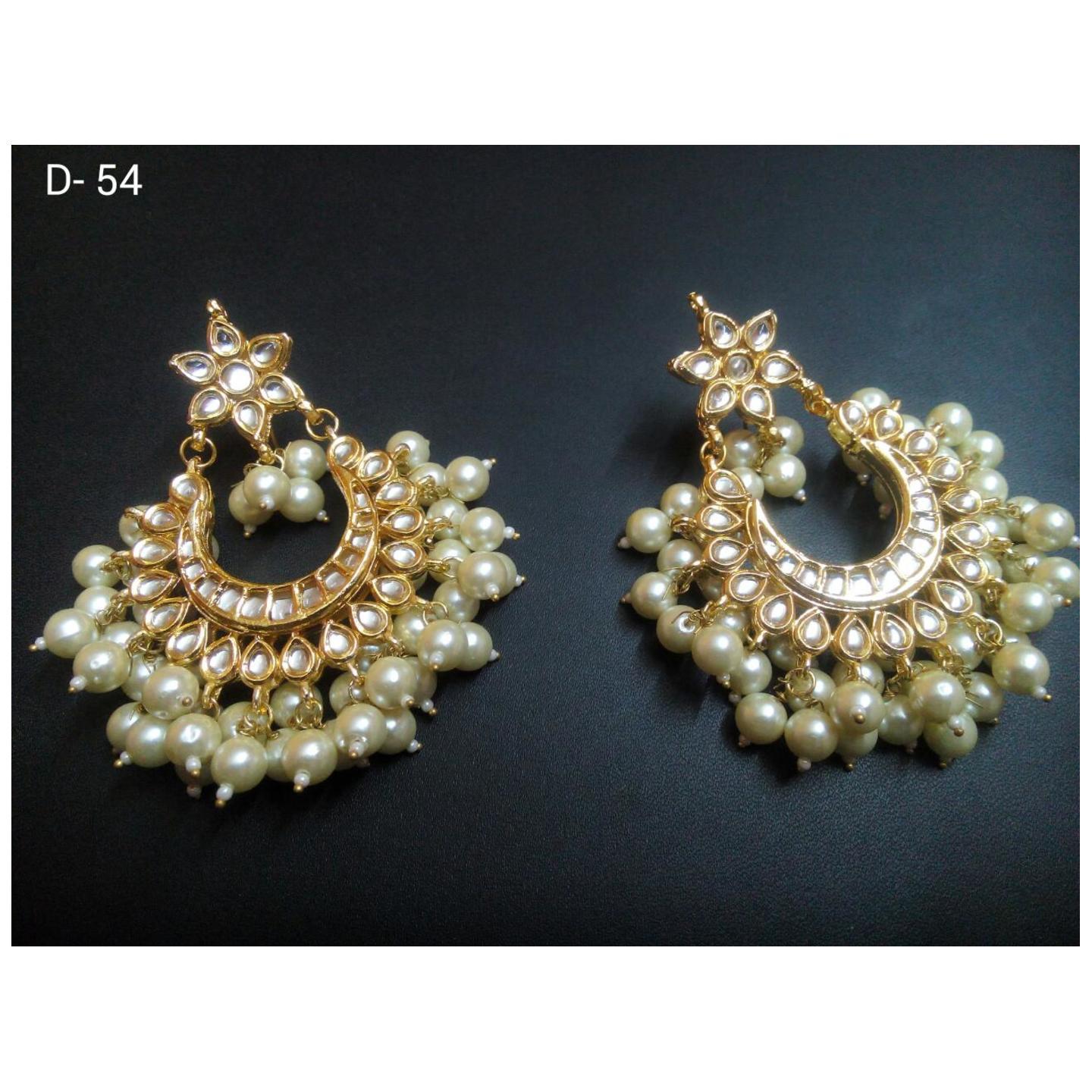 White Gold Tone Kundan Earring Onyx Pearls