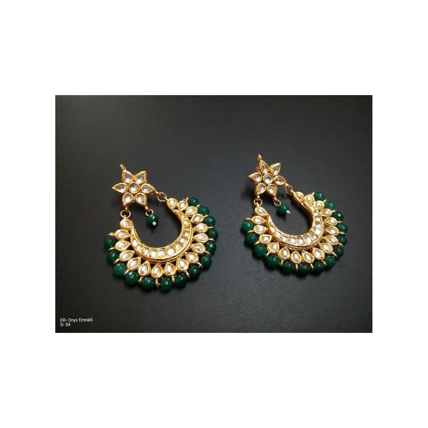 Kundan Earring 0103 Onyx Green