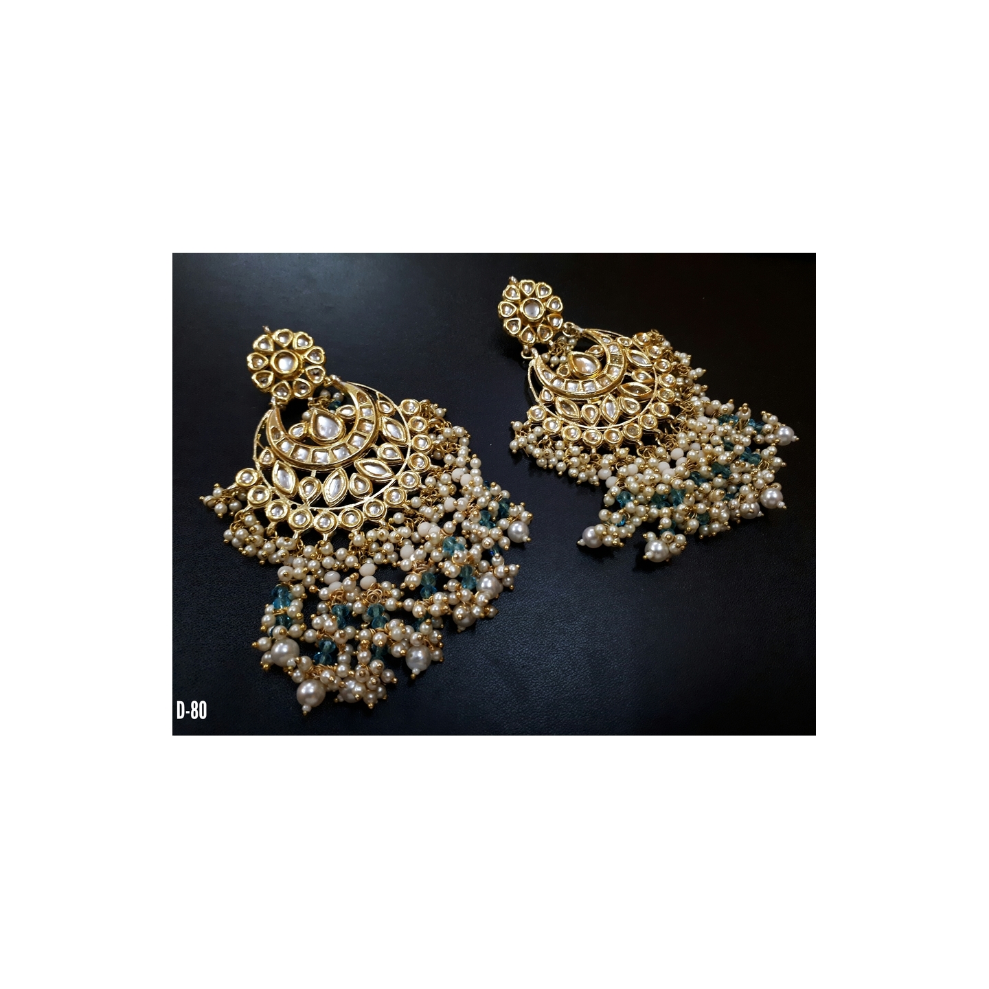 Kundan Earring 0228 Blue Onyx Pearl