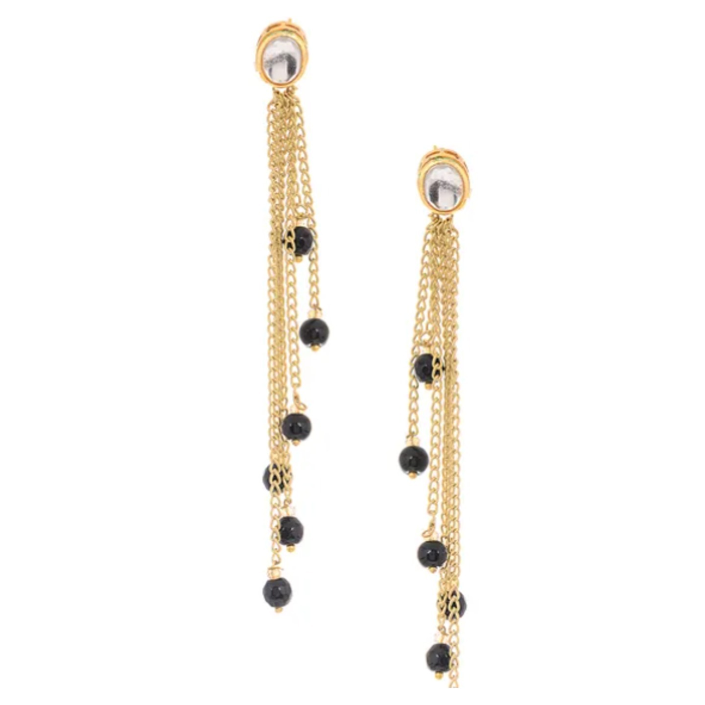 Black Gold Tone Kundan Inspired Onyx Tassel Earrings