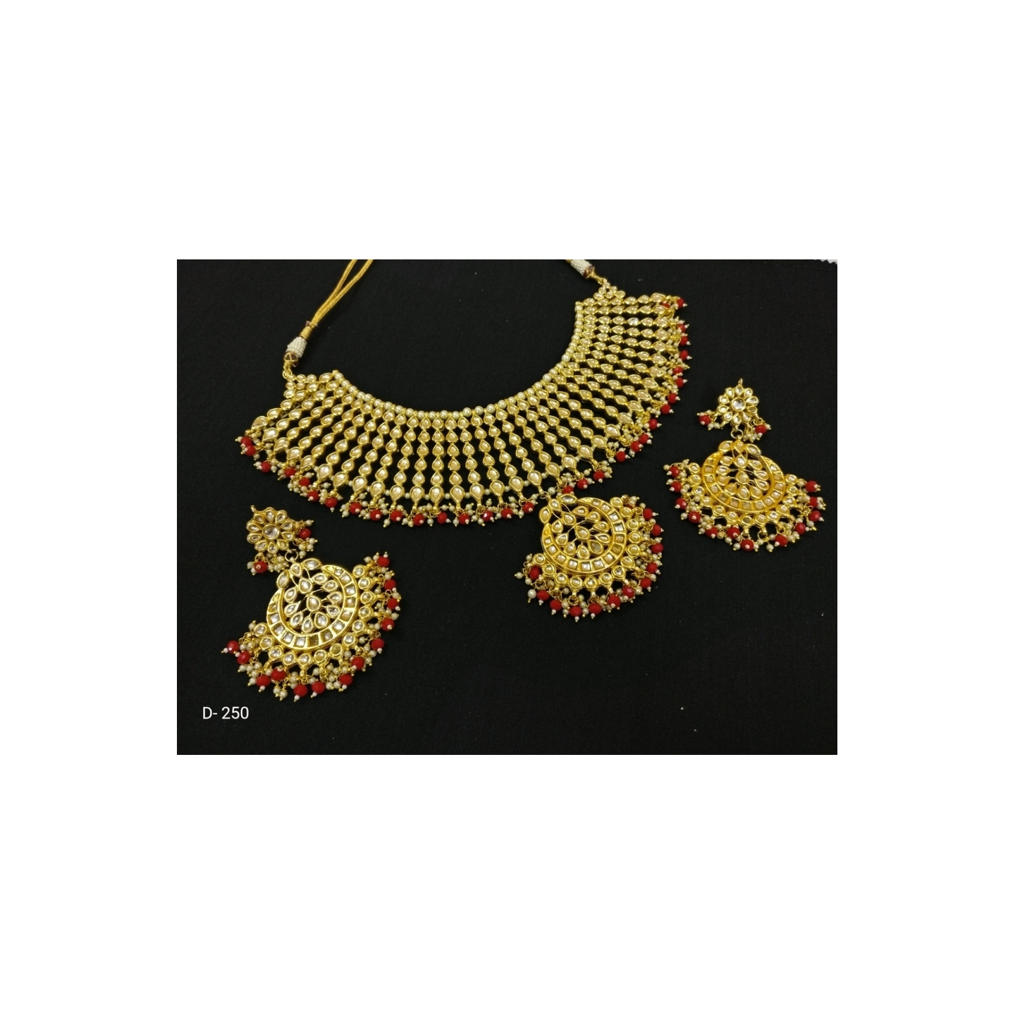 Kundan Choker Necklace Set With Earring Red Pearl