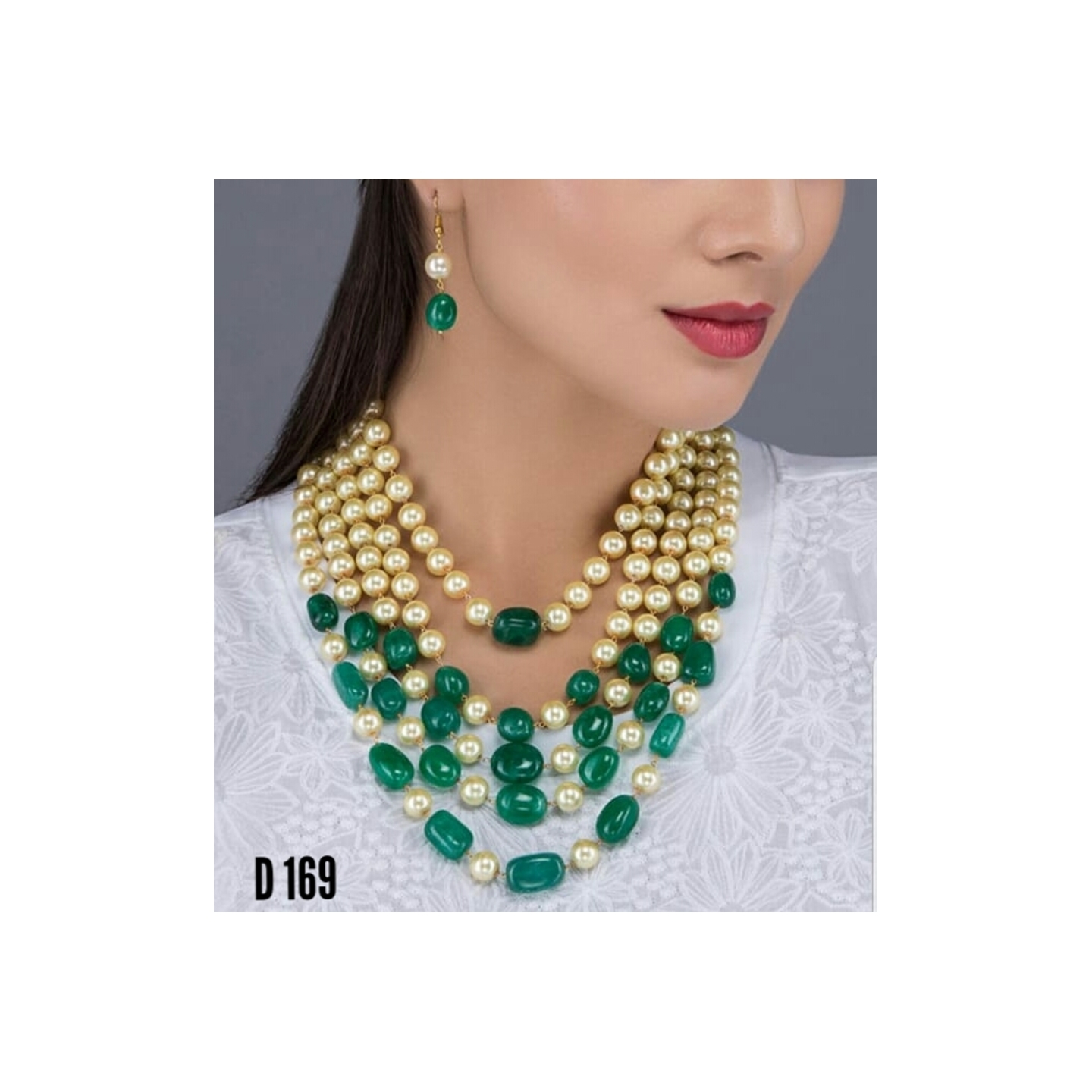 High Quality Kundan Triple 5 Layer Necklace Green stone