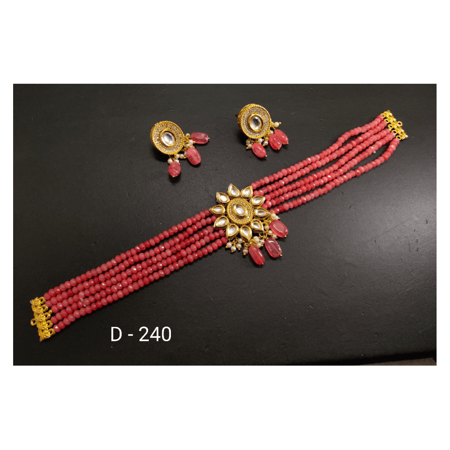 Kundan Choker With Earring Pink Crystals Neckline