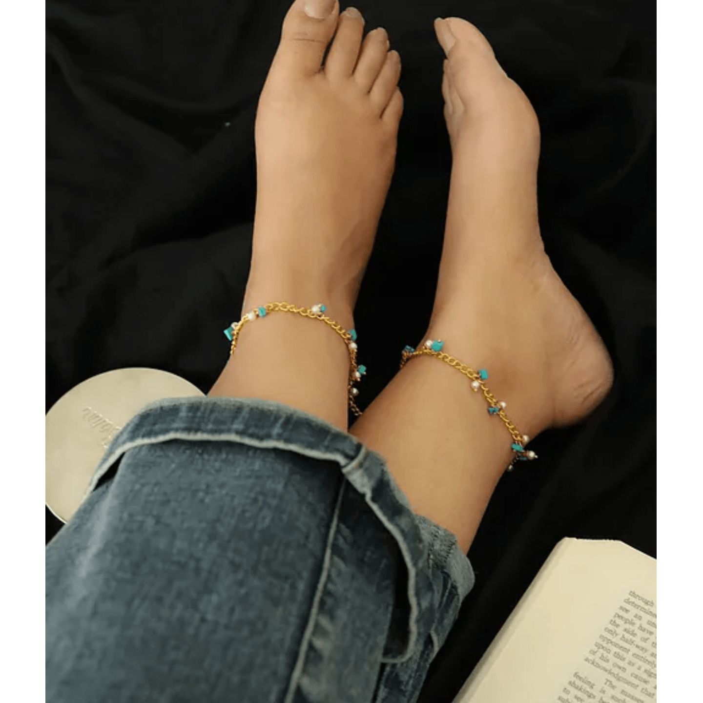 Kundan Anklets Sky Blue Stone