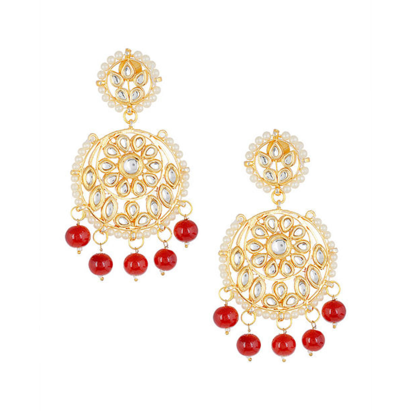 Classic Red Kundan-inspired Gold Tone Earrings