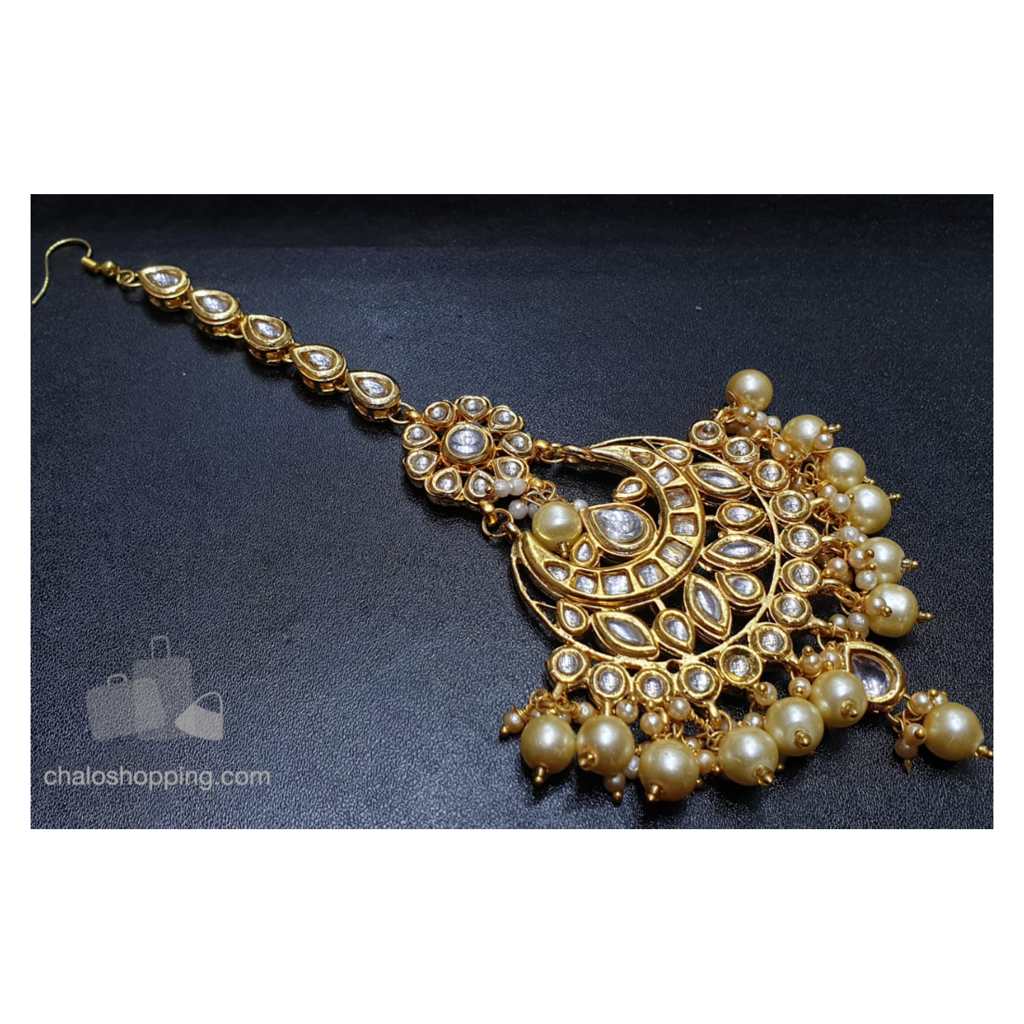 Golden Pearl Kundan Meenakari Tika