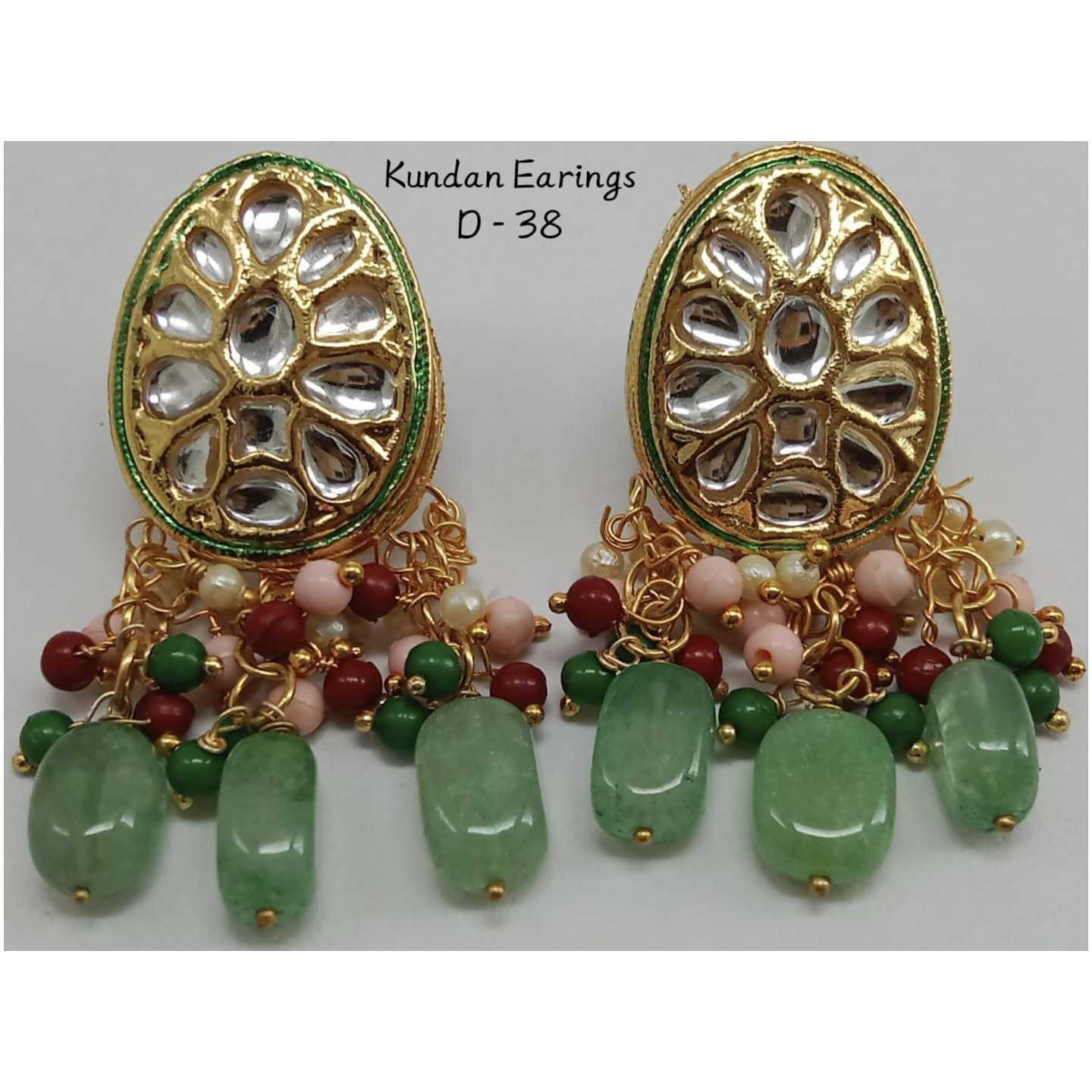 See Green Gold Tone Kundan Earring Onyx Stone