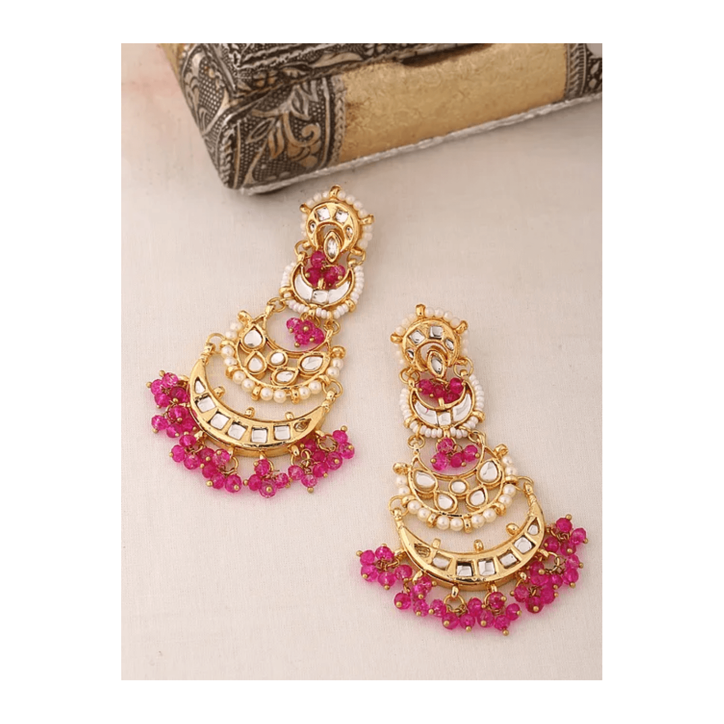 Pink Gold Tone Kundan Earring