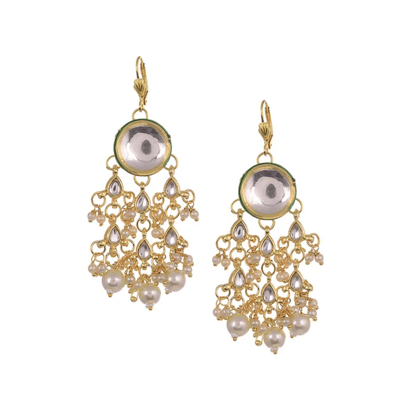 White Gold Plated Kundan Earring With Pearls