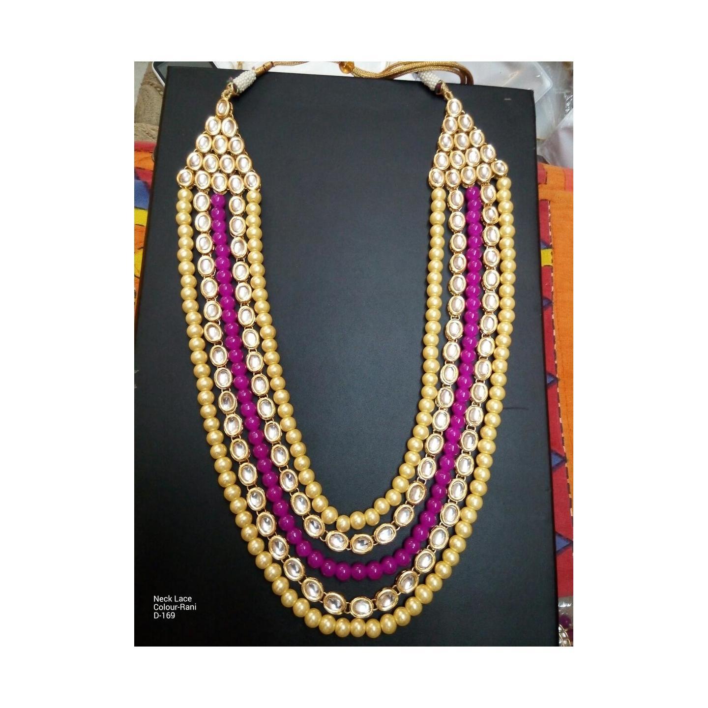 Kundan Long Necklace Set Rani Onyx Peral