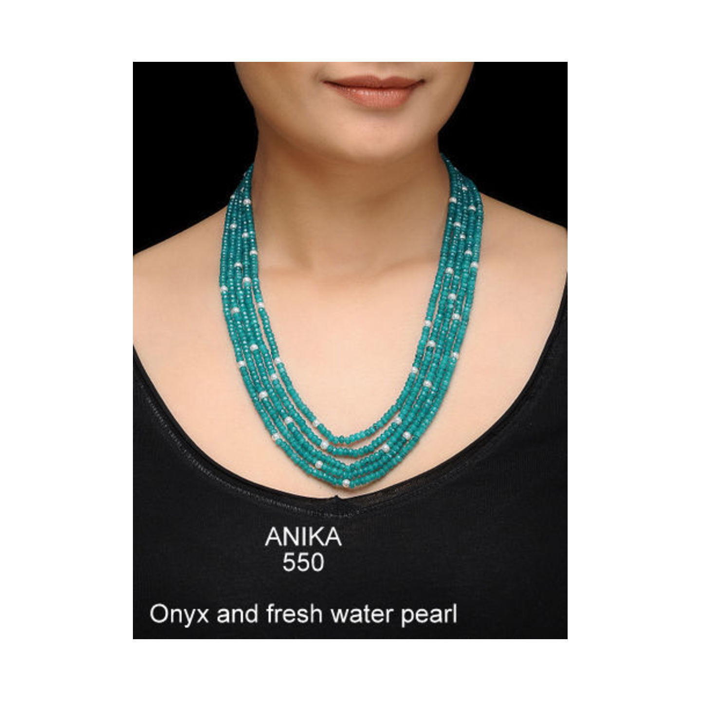Kundan Triple Layer  Necklace Set Sky Blue Onyx Pearl