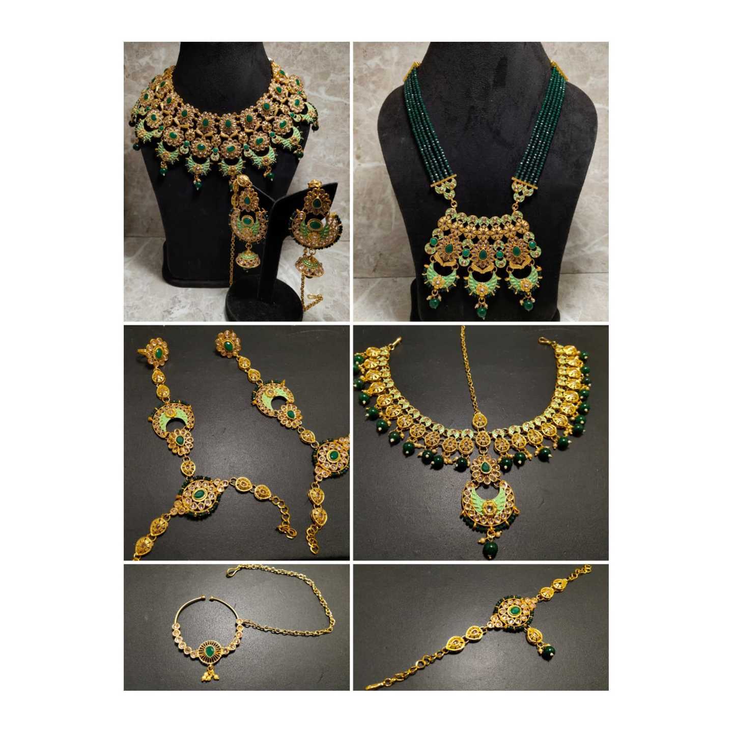 High Quality Polki Full Bridal Set with Green Onyx Pearl