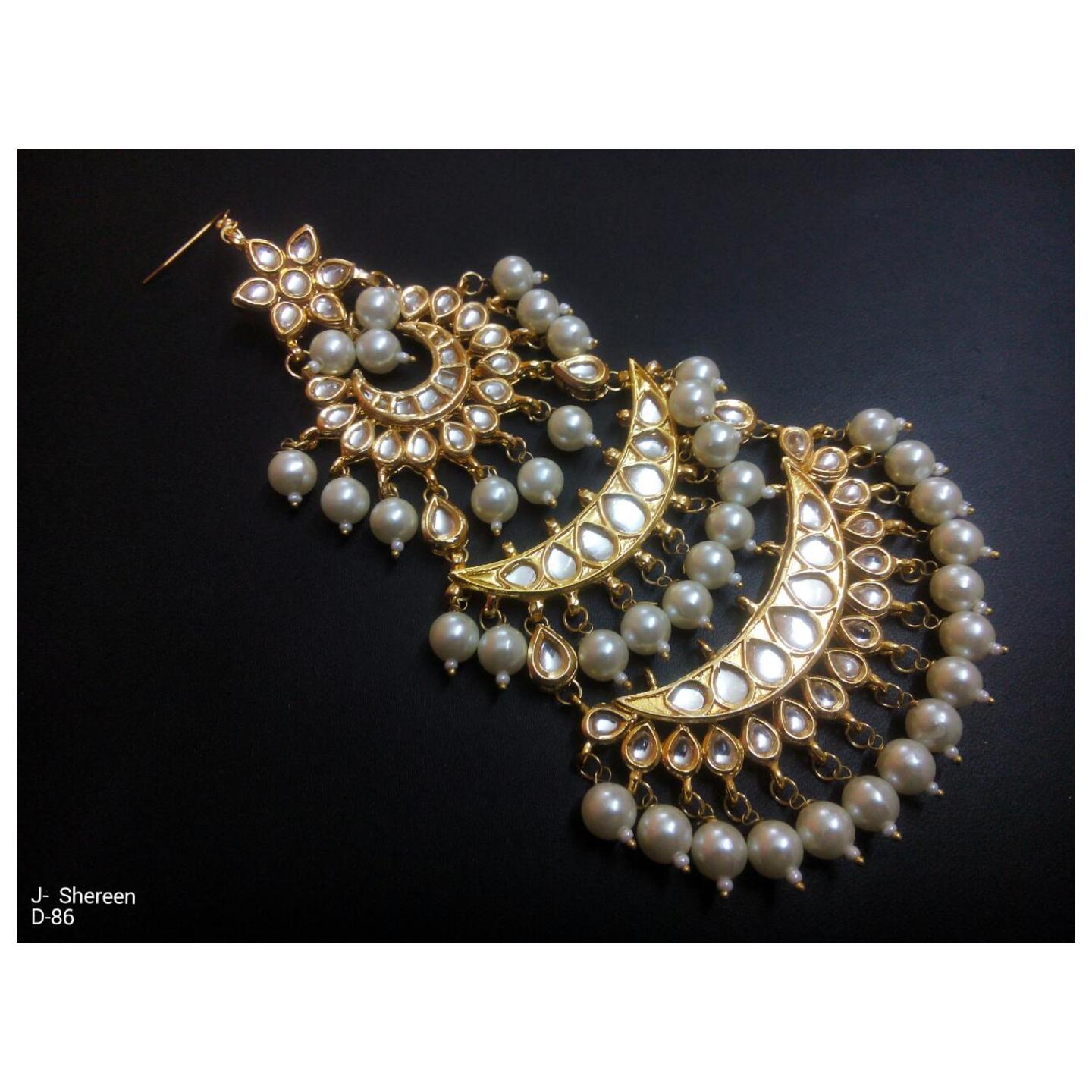 Gold Tone Kundan Passa With White Pearls