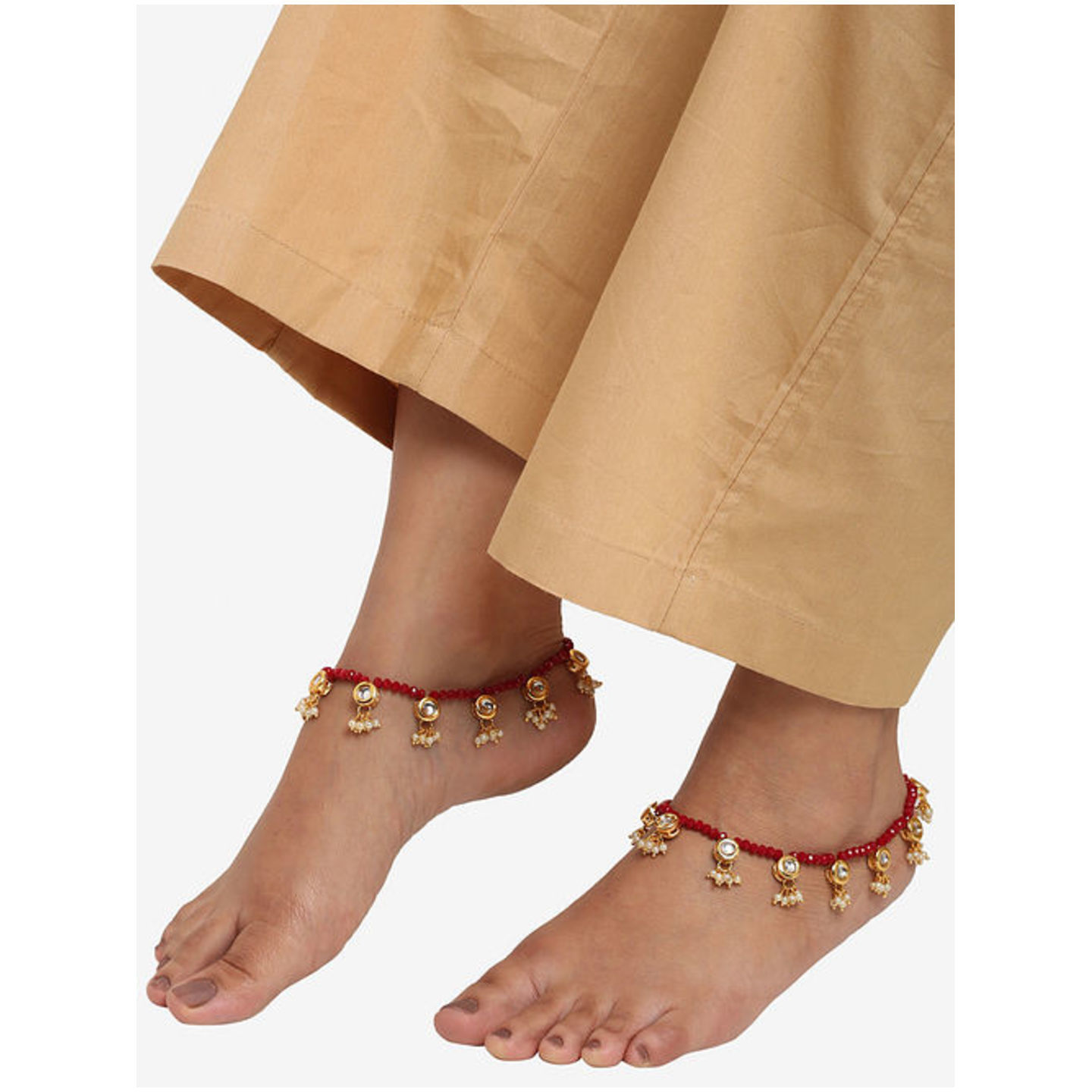 Kundan Anklets Red Color 