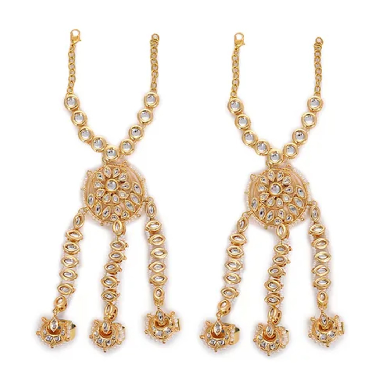 Gold Tone Kundan Beaded Hathphool