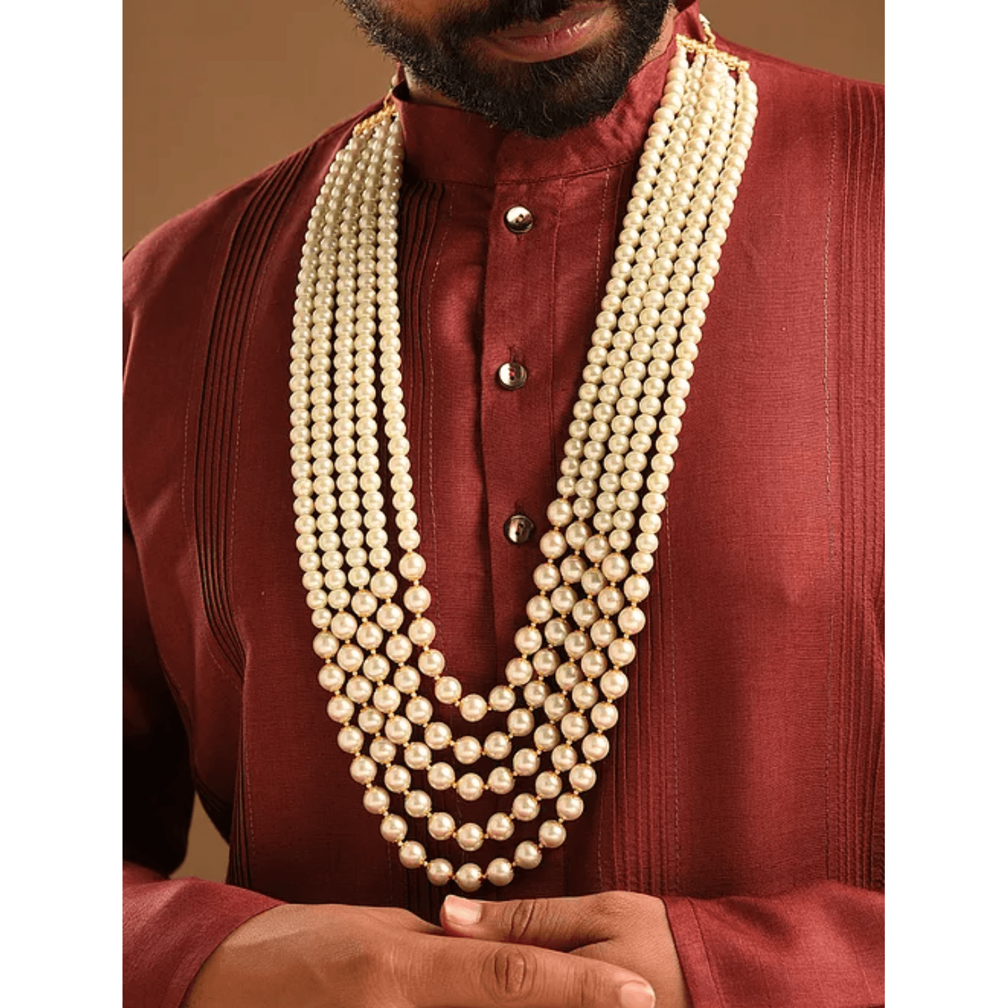 White Big Pearl Multi Layer Necklace for Men