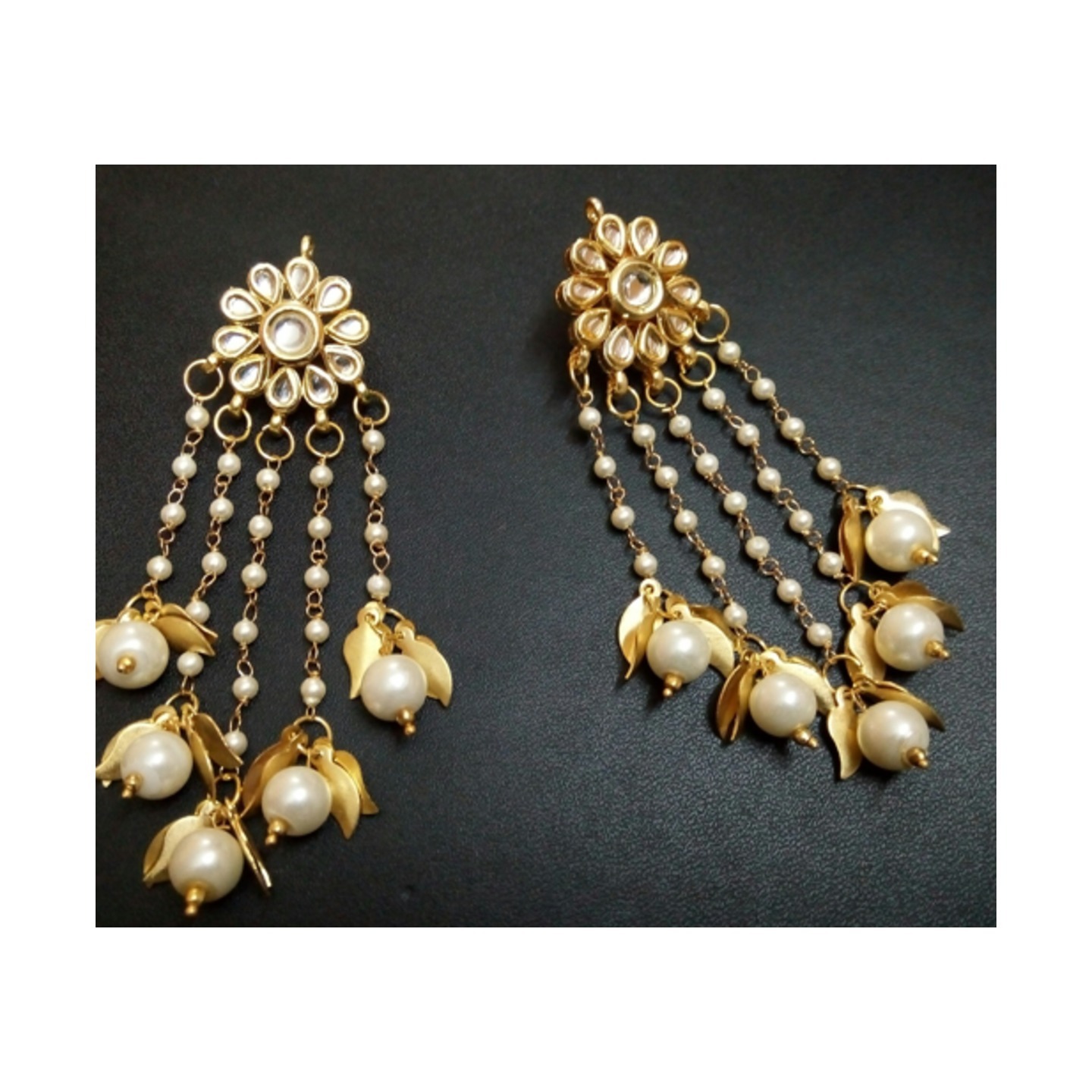 Gold Tone Kundan Earring With Onyx Pearls