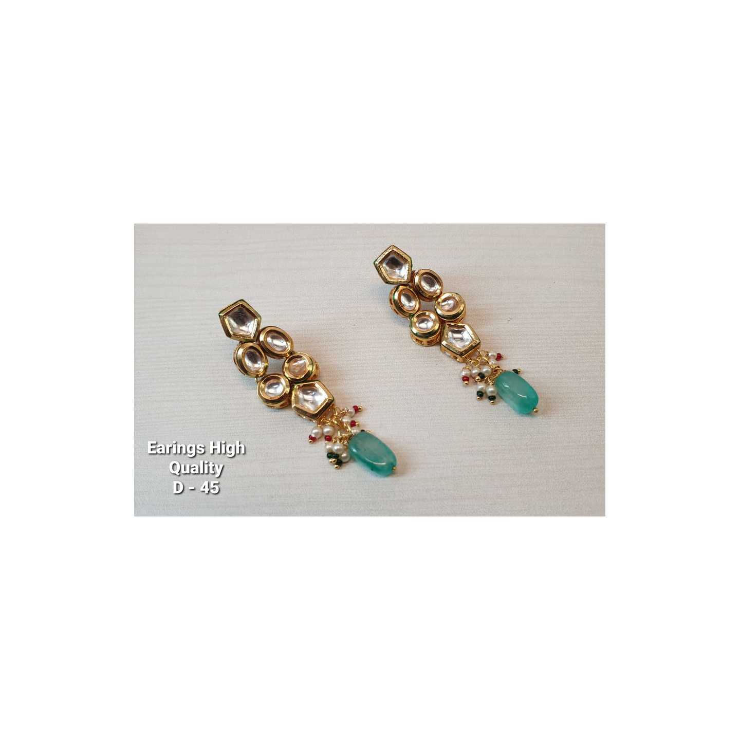 Kundan Earring 020 Sky Blue Stone