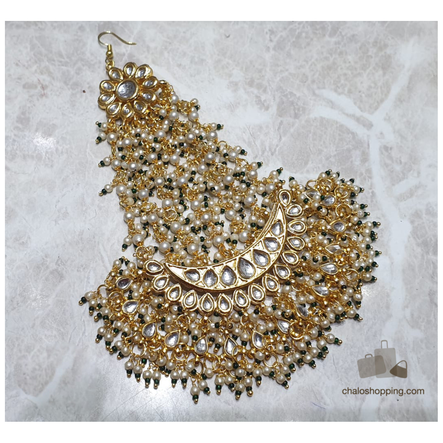 Kundan Meenakari Green Seed Bead Passa