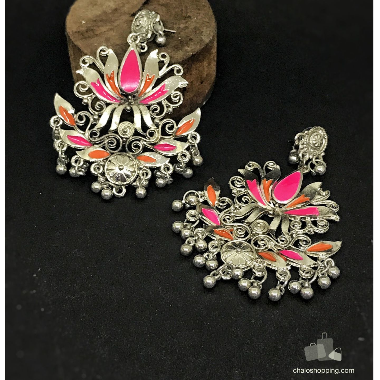 Pink & Orange Meena Tribal Lotus Earrings
