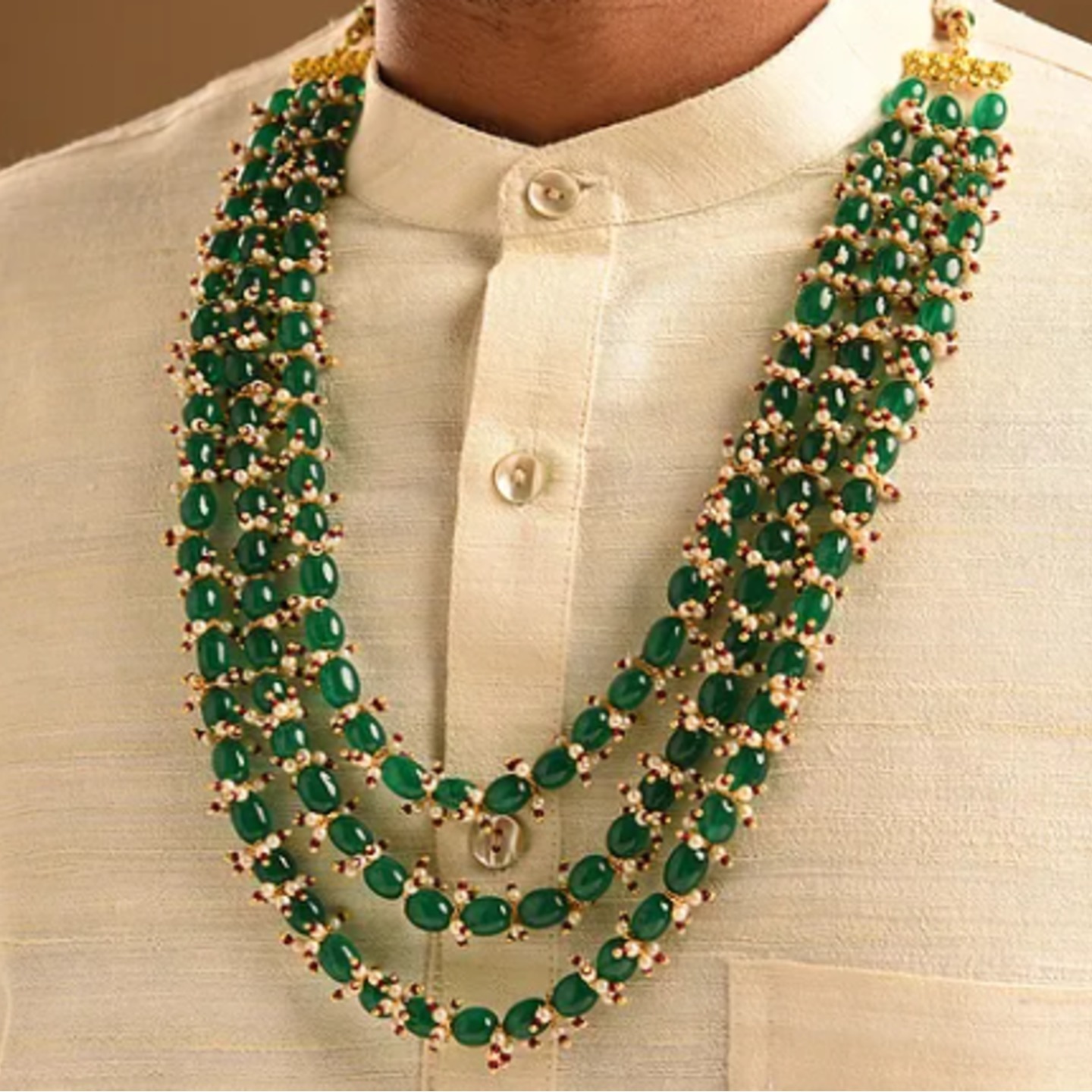Green Beaded Layered Necklace Onyx Pearls