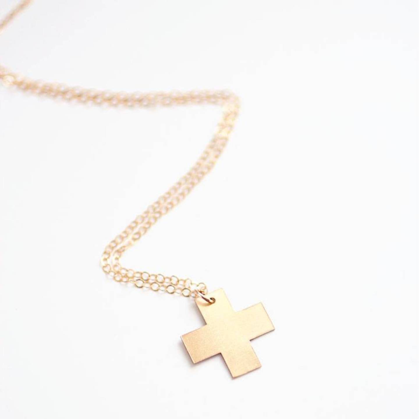 Minimalist Swiss Cross Brass Necklace