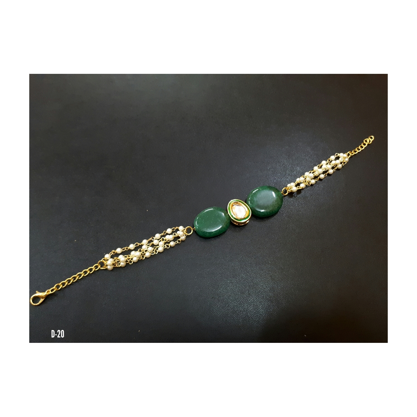 High Quality Kundan Bracelet Green Pearl 052