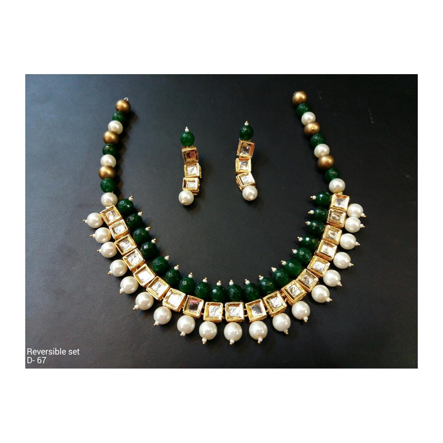 Kundan Necklace Set With Earring White Onyx Pearl