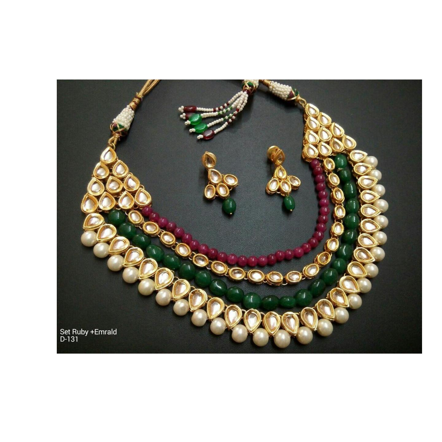 High Quality Kundan Triple layer Ruby Onyx Pearl