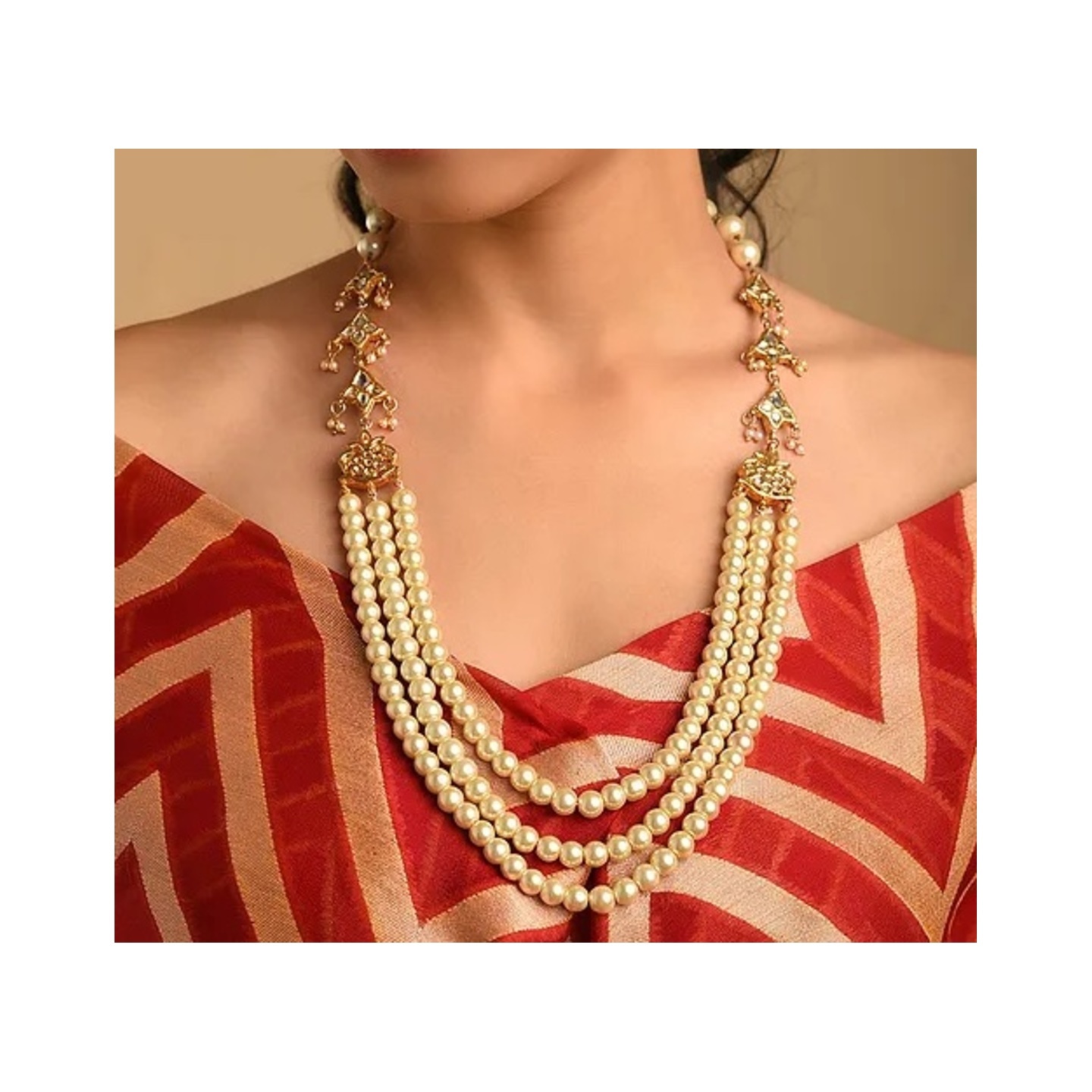 White Gold Plated Kundan Beaded Necklace