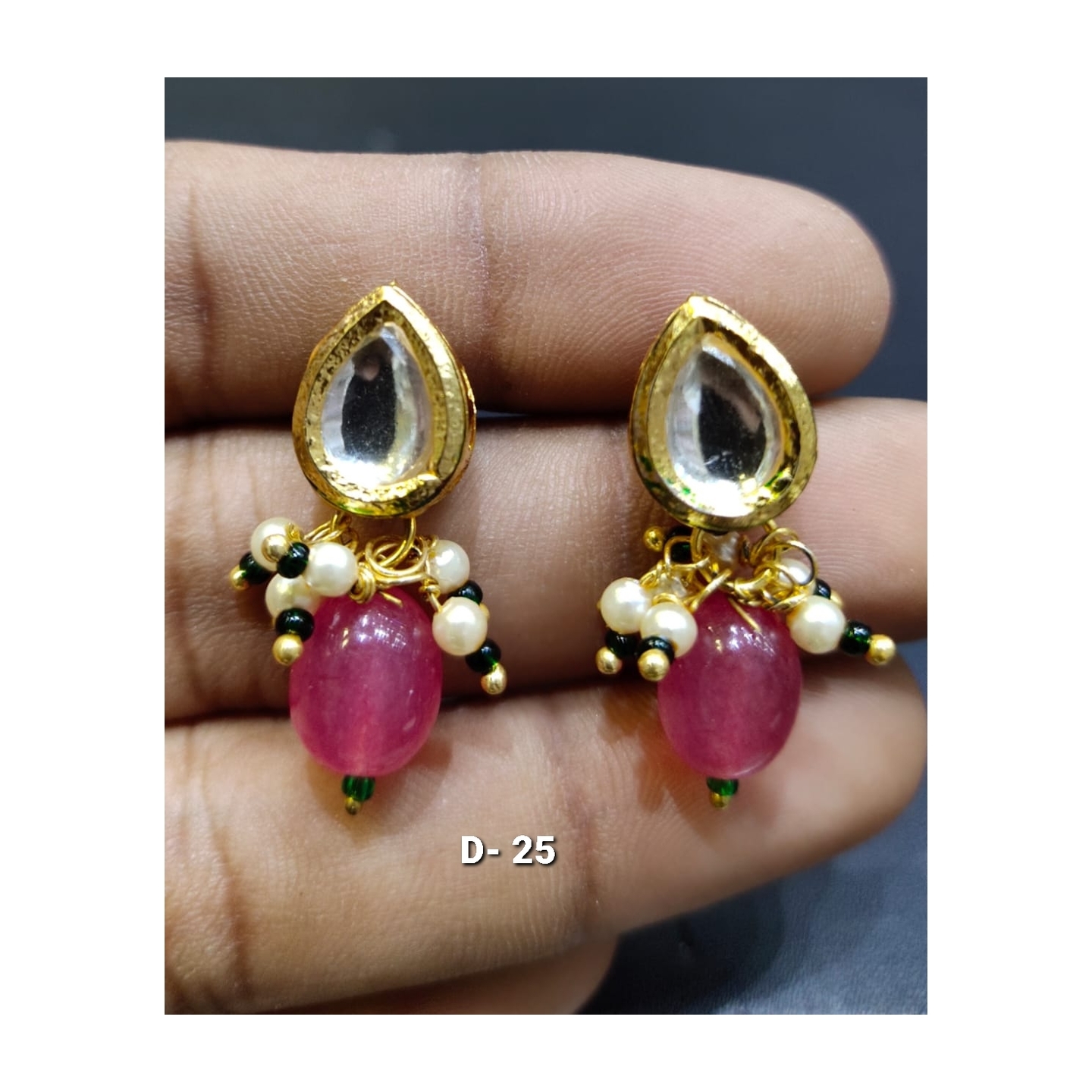 Kundan Earring 015 Light Pink Stone