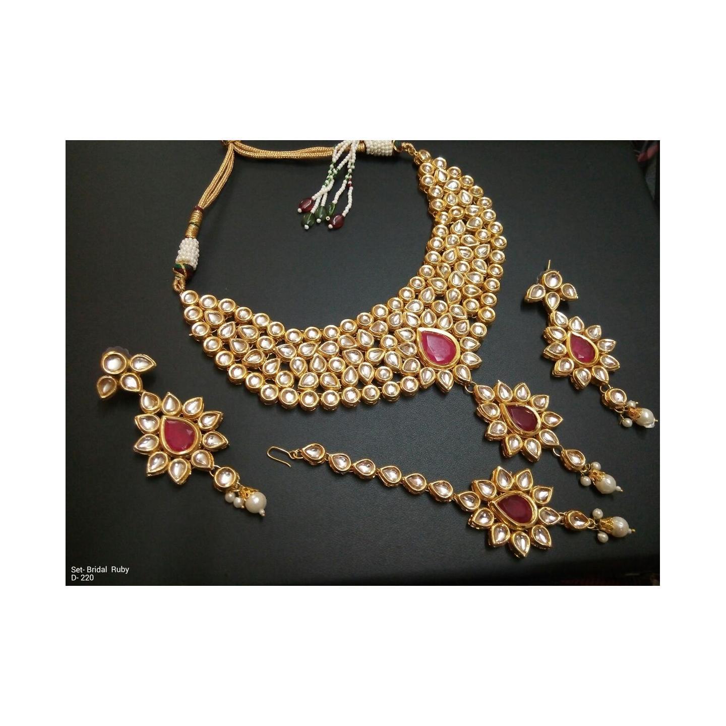 Kundan Choker With Earring ,tikka Ruby Onyx Stone