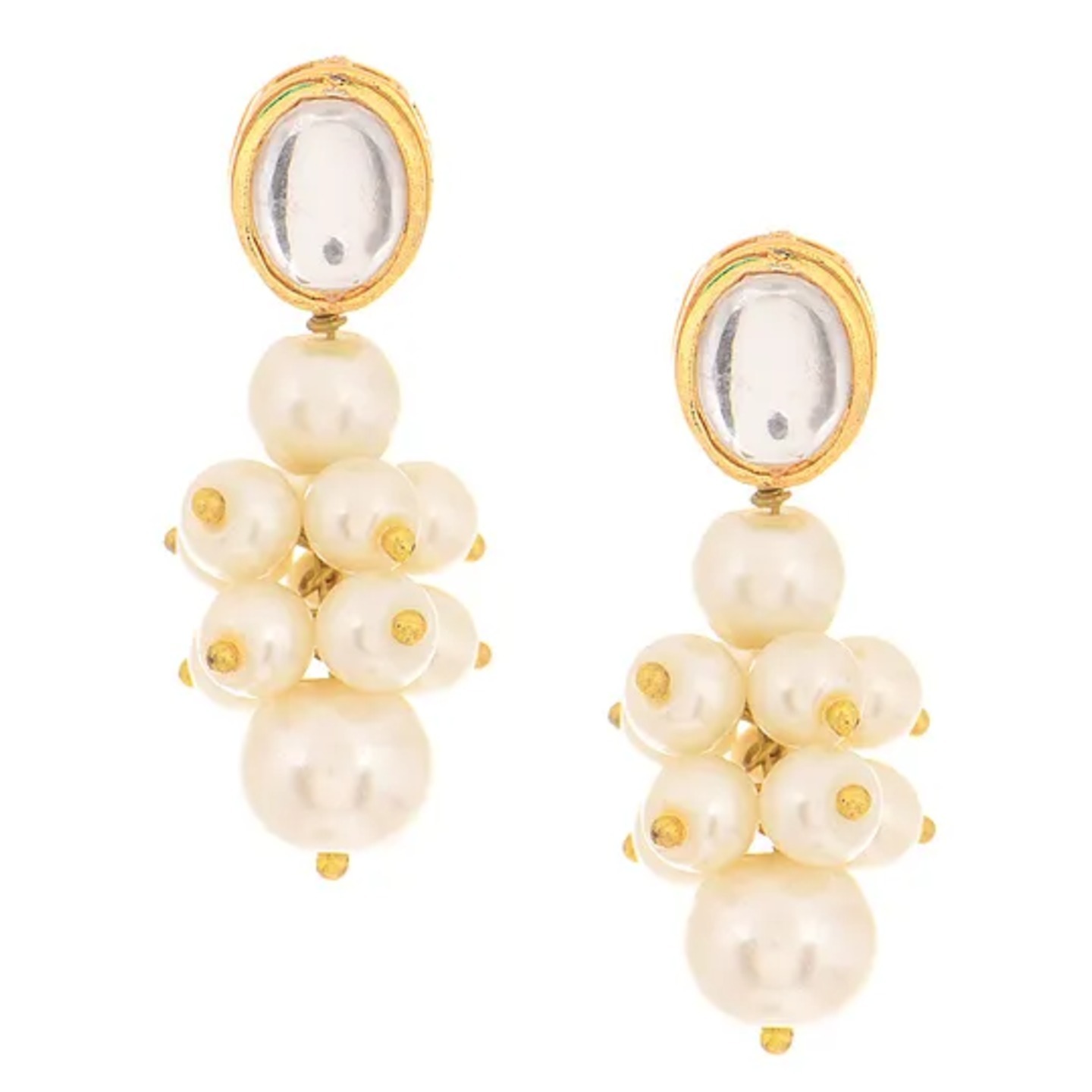 White Gold Tone Kundan Inspired Pearl Earrings