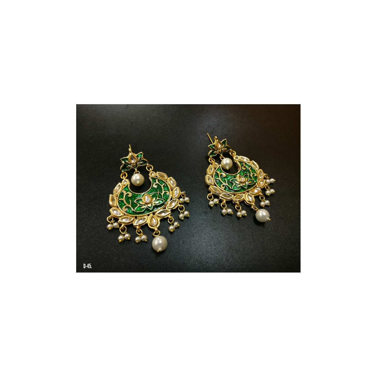 Kundan Earring 0199 Green Onyx Mina